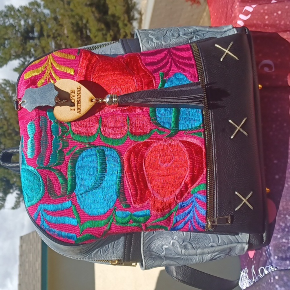 Floral leather backpack